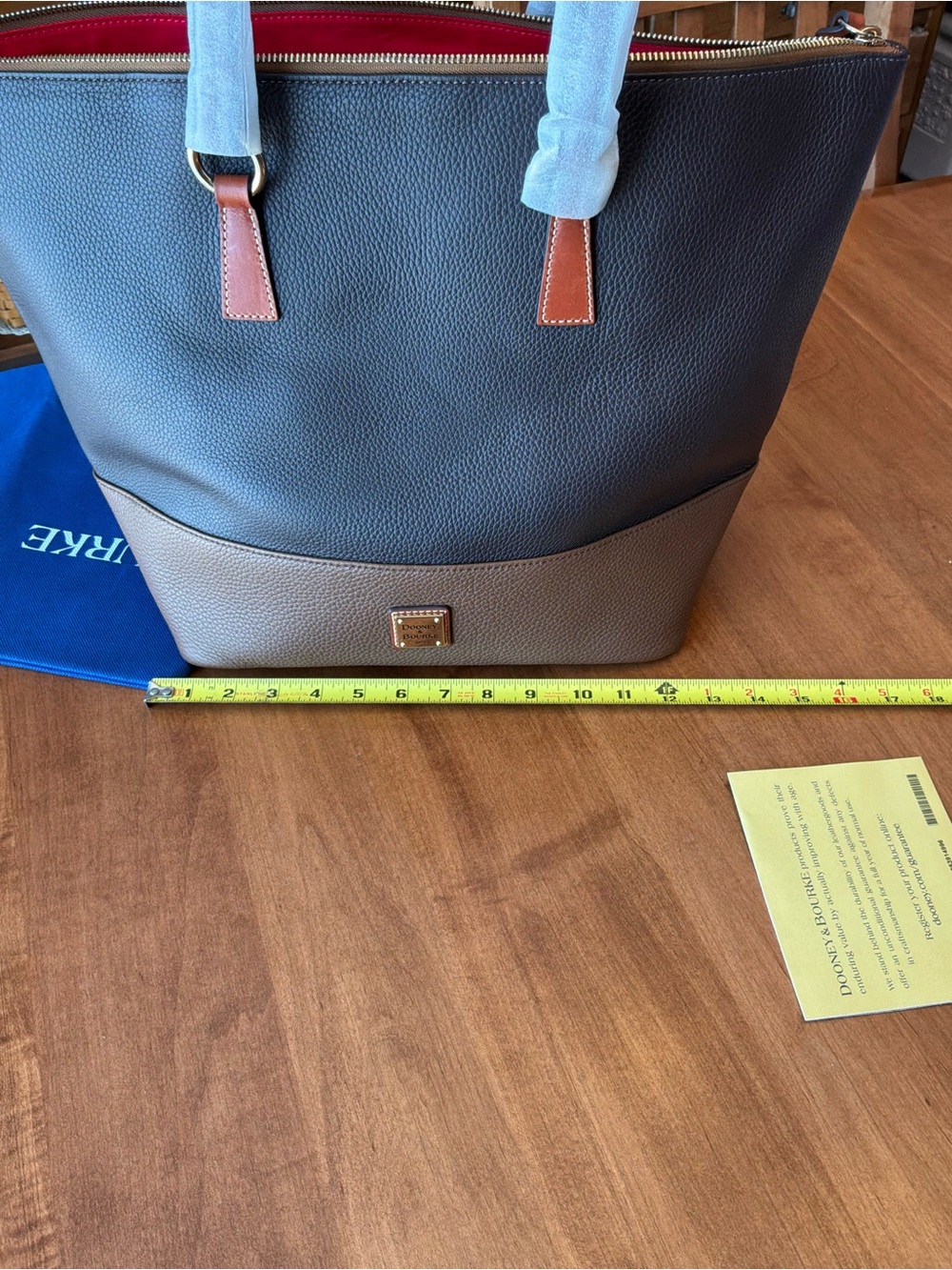 Dooney & Bourke Two-Tone Color block Pebble Leather Tobi Tote bark - Picture 14 of 16